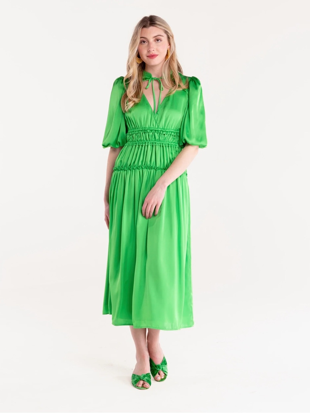 Alden Adair Shelbi Lime Green Satin Midi Dress M $395